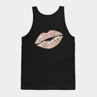 White Gold Faux Glitter Lips Tank Top